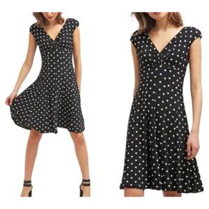 American Living Ralph Lauren Dress 14 Ivory Black Polka Dot Stretch Washable